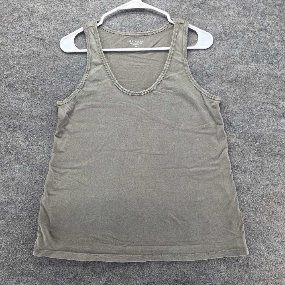 Athleta Tank Womens M Green Basic Scoop Neck Jersey Cotton Casual Summer